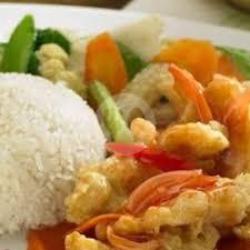 Nasi Cap Cay Udang Asam Manis