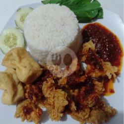 Nasi Sambel Ayam Crispy Tahu Susu