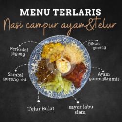 Nasi Campur  Ayam  Telur Abon Paru