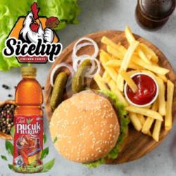 Paket Santai - Burger Dan French Fries Ala Sicelup X Teh Pucuk Harum