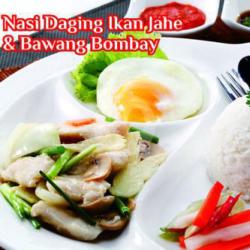 Nasi Daging Ikan Jahe Dengan Bawang Bombay