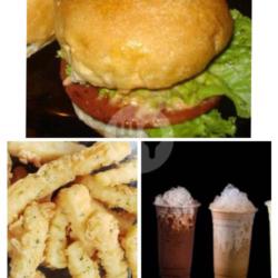 Paket Kenyang 1 Burger   1 Kentang Crispy   1 Es Dark Coco Full Toping