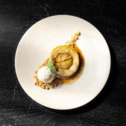 Apple Tart, Vanilla Ice-cream, Almond Crumble (v)