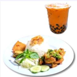 Ayam Pecak   Nasi   Thai Tea