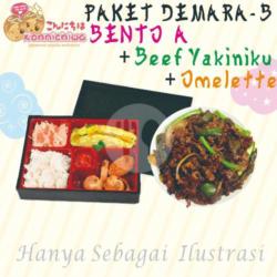 Paket Demara B (bento A   Omelette   Beef Yakiniku)