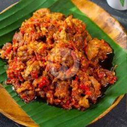 Nasi  Oseng Mercon Kikil Sapi Pedas Tahu Tempe Lalapan