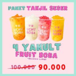 Takjil Seger: 4 Fruit Yakult Dgn Fruit Pop Boba (strawberry, Orange, Mango, Lychee)