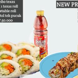 Promo Tehpucukharum - 1 Texas Roll, 1 Vegetable Roll X Teh Pucuk Harum