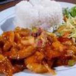 Nasi   Udang Pedas   Krupuk Fish Steak