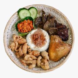 Nasi Putih   Kulit   Ayam   Paru   Sambal