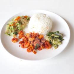 Nasi   Udang Sambal Merah   Sayur