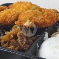 Paket Nasi Beef Mori ( Nasi Putih,chiken Yakiniku,beef Katsu)