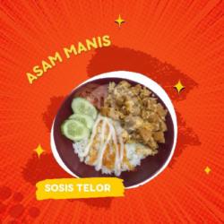 Nasi Sosis Telor Asam Manis   Kripik Pangsit