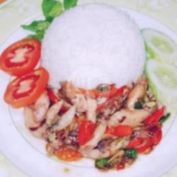 Nasi    Oseng Asin Cumi Pedas