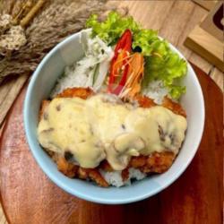 Crispy Chicken Katsu Rice Bowl With Creamy Mushroom Sauce