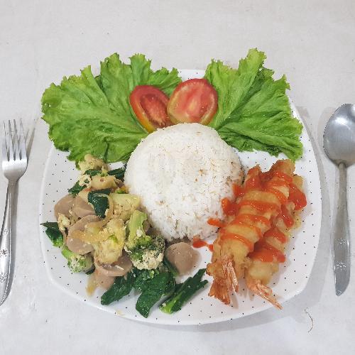 Nasi Capcay Udang Tempura