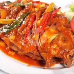 Nasi   Ikan Kakap Saus Tiram   Sambal   Lalapan   Es Teh