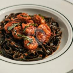 Squid Ink Tagliatelle, Prawn Chili Pesto