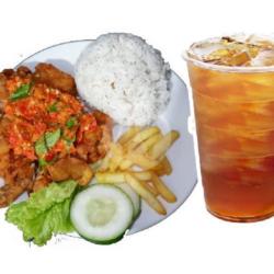 Ayam Crispy Geprek   Nasi   Lemon Tea