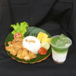 Nasi Ayam Geprek   Cincau Green Tea Fresh Milk