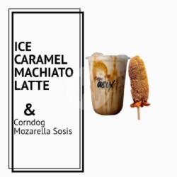 Ice Caramel Machiato Latte   Corndog Moza Sosis