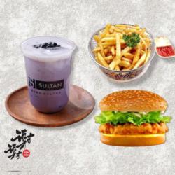 Paket Komplit Burger ( Burger   Kentang Goreng   Boba )