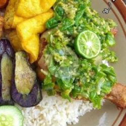 Paket Nasi, Ayam Paha Pentung Penyet Cabe Ijo, Tahu   Terong Goreng