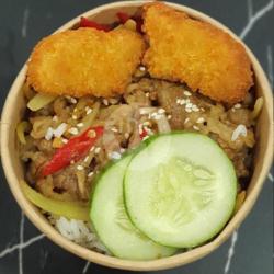 Nasi Sapi Teriyaki   Nugget   Saos Sambel   Mayonise