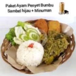 Paket Nasi Ayam Penyet Bumbu Sambel Cabe Hijau   Es Coffe Caramellow