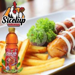 Paket Santai - Sosis Bakar Dan French Fries  Ala Sicelup X Teh Pucuk