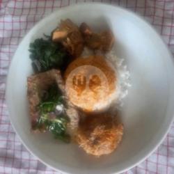 Nasi Dendeng Batokok Perkedel,rames Komplit