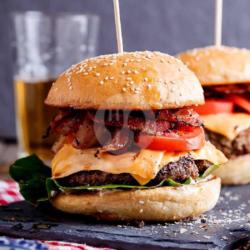 Beef Bacon Cheese Burger And Fries