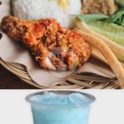 Geprek Paha   Nasi   Vanilla Blue Milkshake