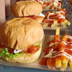 Paket 2in1 Burger Kentang Goreng Saos Mayo