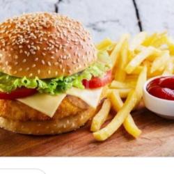 Chicken Burger Cheese  Kentang Goreng