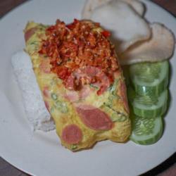 Nasi Telur Dadar Sosis   Sambal Geprek