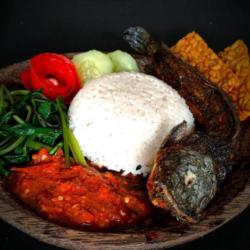 Lalapan Lele   Tempe  Goreng   Nasi