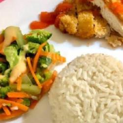 Nasi Sayur Cap Cay Chicken Katsu   Teh Es