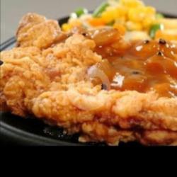 Ayam Krispy Saos Steak   Nasi Putih