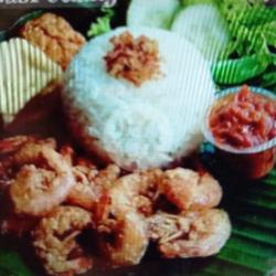 Udang Goreng   Nasi   Lalapan   Sambal