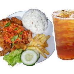 Ayam Geprek Crispy   Nasi   Lemon Tea