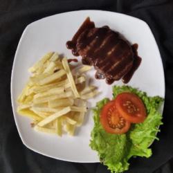 Kentang Beef Patties Saus Barbeque Free Lemon Tea