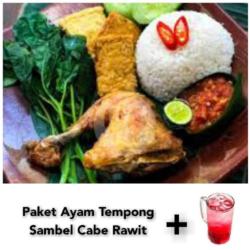 Paket Nasi Ayam Tempong Sambel Cabe Rawit   Es Gula