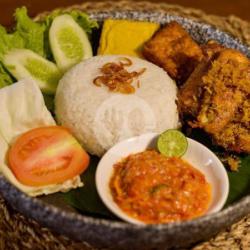 Nasi Cobek Ayam (rice With Fried Chicken And Sambal)