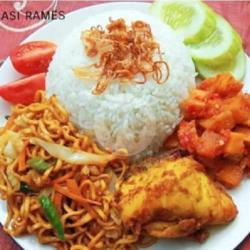 Paket Nasi Rames (4) Ayam Kecap Kentang Balado Mie Goreng Samb