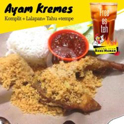 Ayam Kremes Komplit Tempe Tahu   Nasi   Eh Teh