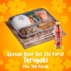 Spesial Set Beef Ebi Furai Teriyaki   Teh Pucuk