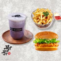 Paket Komplit Burger ( Burger   French Fries   Boba )