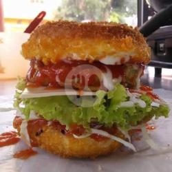 Burger Crispy Keju Slices Toping Lava Keju Parut