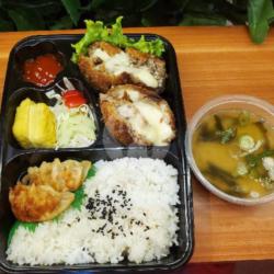 Cheese Burger Steak Katsu Bento